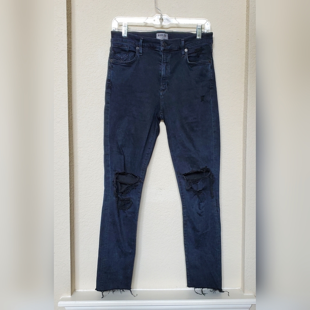 Agolde Premium Dark Wash Distressed Skinny Leg Jeans.  Size 30